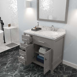 Virtu USA Caroline Parkway 36" Single Bath Vanity with White Quartz Top and Round Sink with Polished Chrome Faucet with Matching Mirror