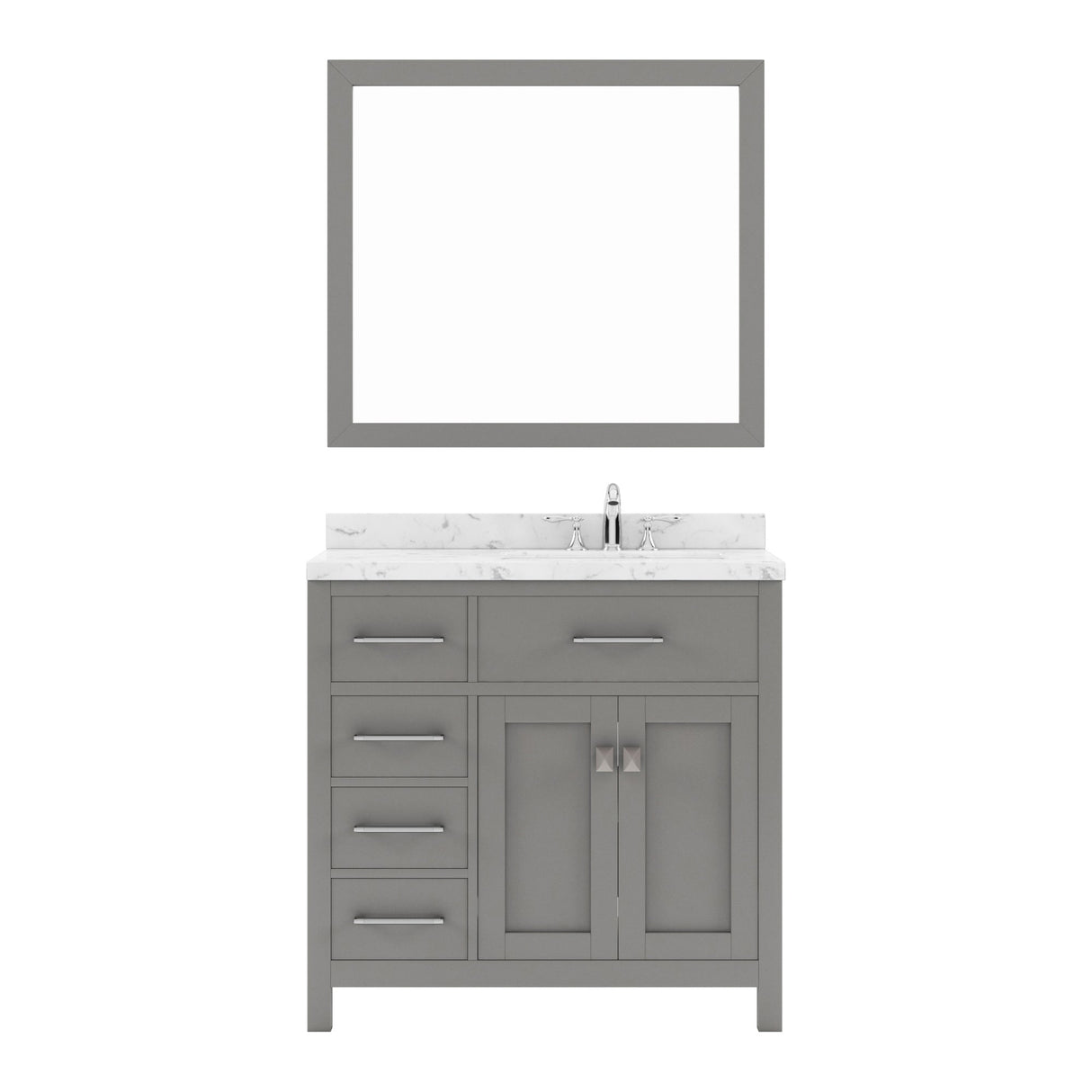 Virtu USA Caroline Parkway 36" Single Bath Vanity with White Quartz Top and Round Sink with Polished Chrome Faucet with Matching Mirror - Luxe Bathroom Vanities