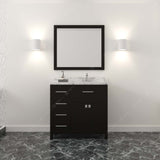 Virtu USA Caroline Parkway 36" Single Bath Vanity with White Quartz Top and Round Sink with Polished Chrome Faucet with Matching Mirror