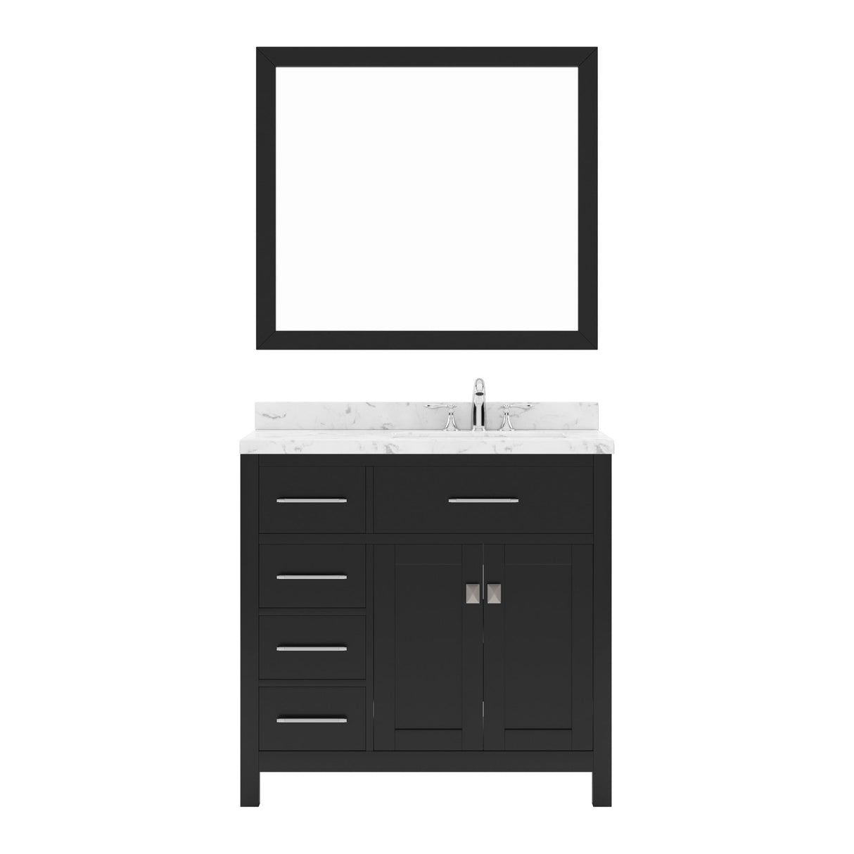 Virtu USA Caroline Parkway 36" Single Bath Vanity with White Quartz Top and Round Sink with Polished Chrome Faucet with Matching Mirror - Luxe Bathroom Vanities