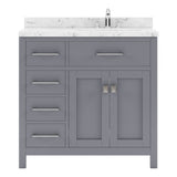 Virtu USA Caroline Parkway 36" Single Bath Vanity with White Quartz Top and Round Sink with Polished Chrome Faucet with Matching Mirror