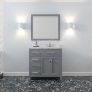 Virtu USA Caroline Parkway 36" Single Bath Vanity with White Quartz Top and Round Sink with Polished Chrome Faucet with Matching Mirror