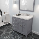 Virtu USA Caroline Parkway 36" Single Bath Vanity with White Quartz Top and Round Sink with Polished Chrome Faucet with Matching Mirror