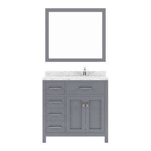 Virtu USA Caroline Parkway 36" Single Bath Vanity with White Quartz Top and Round Sink with Brushed Nickel Faucet with Matching Mirror - Luxe Bathroom Vanities