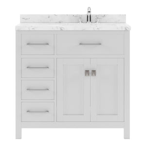 Virtu USA Caroline Parkway 36" Single Bath Vanity with White Quartz Top and Round Sink with Brushed Nickel Faucet with Matching Mirror