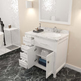 Virtu USA Caroline Parkway 36" Single Bath Vanity with White Quartz Top and Round Sink with Polished Chrome Faucet with Matching Mirror