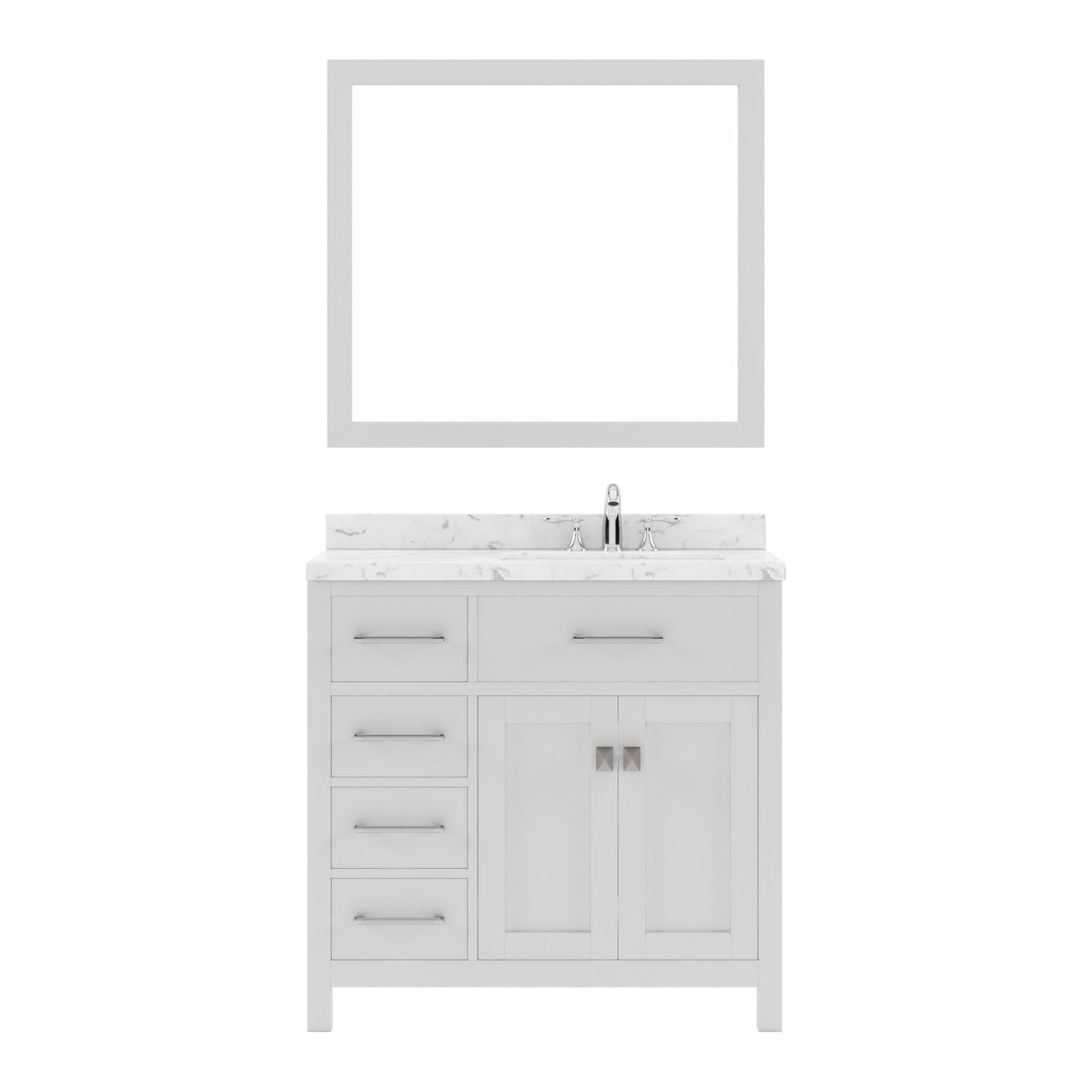 Virtu USA Caroline Parkway 36" Single Bath Vanity with White Quartz Top and Round Sink with Polished Chrome Faucet with Matching Mirror - Luxe Bathroom Vanities