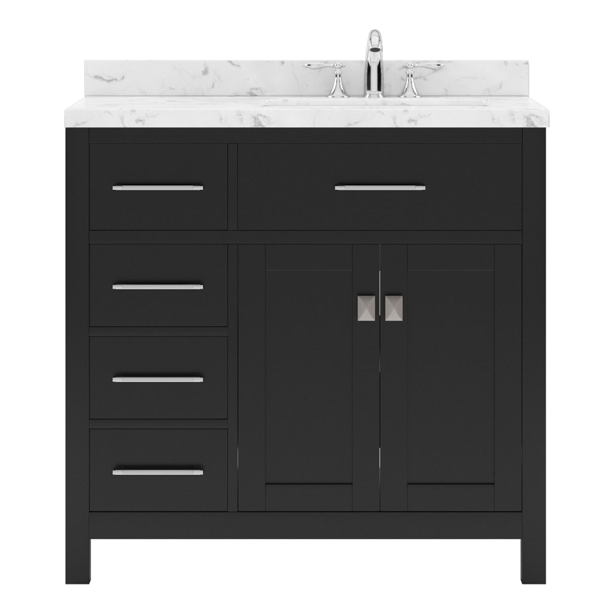 Virtu USA Caroline Parkway 36" Single Bath Vanity with White Quartz Top and Square Sink with Matching Mirror