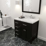 Virtu USA Caroline Parkway 36" Single Bath Vanity with White Quartz Top and Square Sink with Polished Chrome Faucet with Matching Mirror