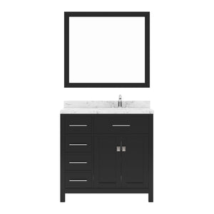 Virtu USA Caroline Parkway 36" Single Bath Vanity with White Quartz Top and Square Sink with Polished Chrome Faucet with Matching Mirror - Luxe Bathroom Vanities