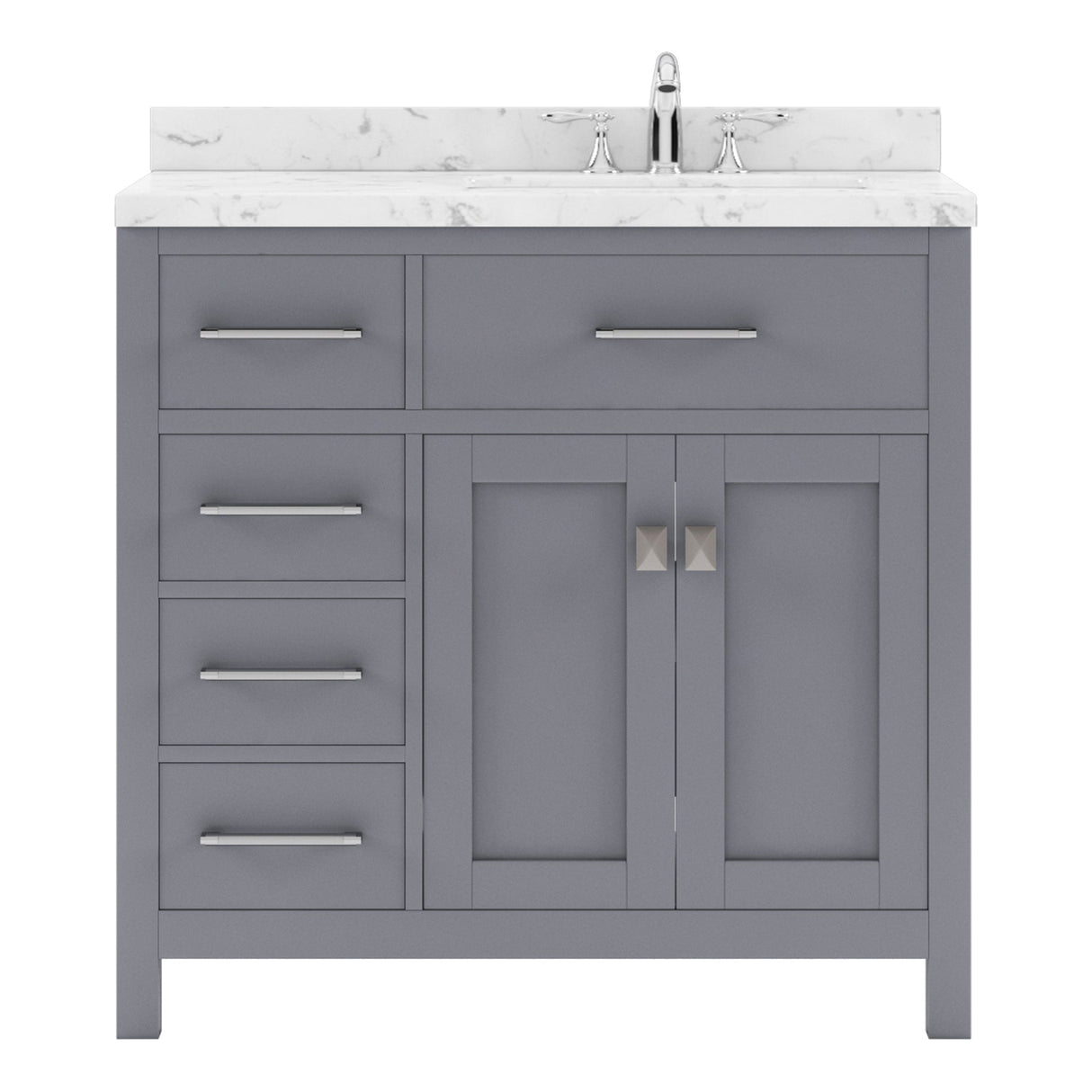 Virtu USA Caroline Parkway 36" Single Bath Vanity with White Quartz Top and Square Sink with Matching Mirror