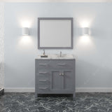 Virtu USA Caroline Parkway 36" Single Bath Vanity with White Quartz Top and Square Sink with Matching Mirror