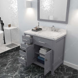 Virtu USA Caroline Parkway 36" Single Bath Vanity with White Quartz Top and Square Sink with Brushed Nickel Faucet with Matching Mirror