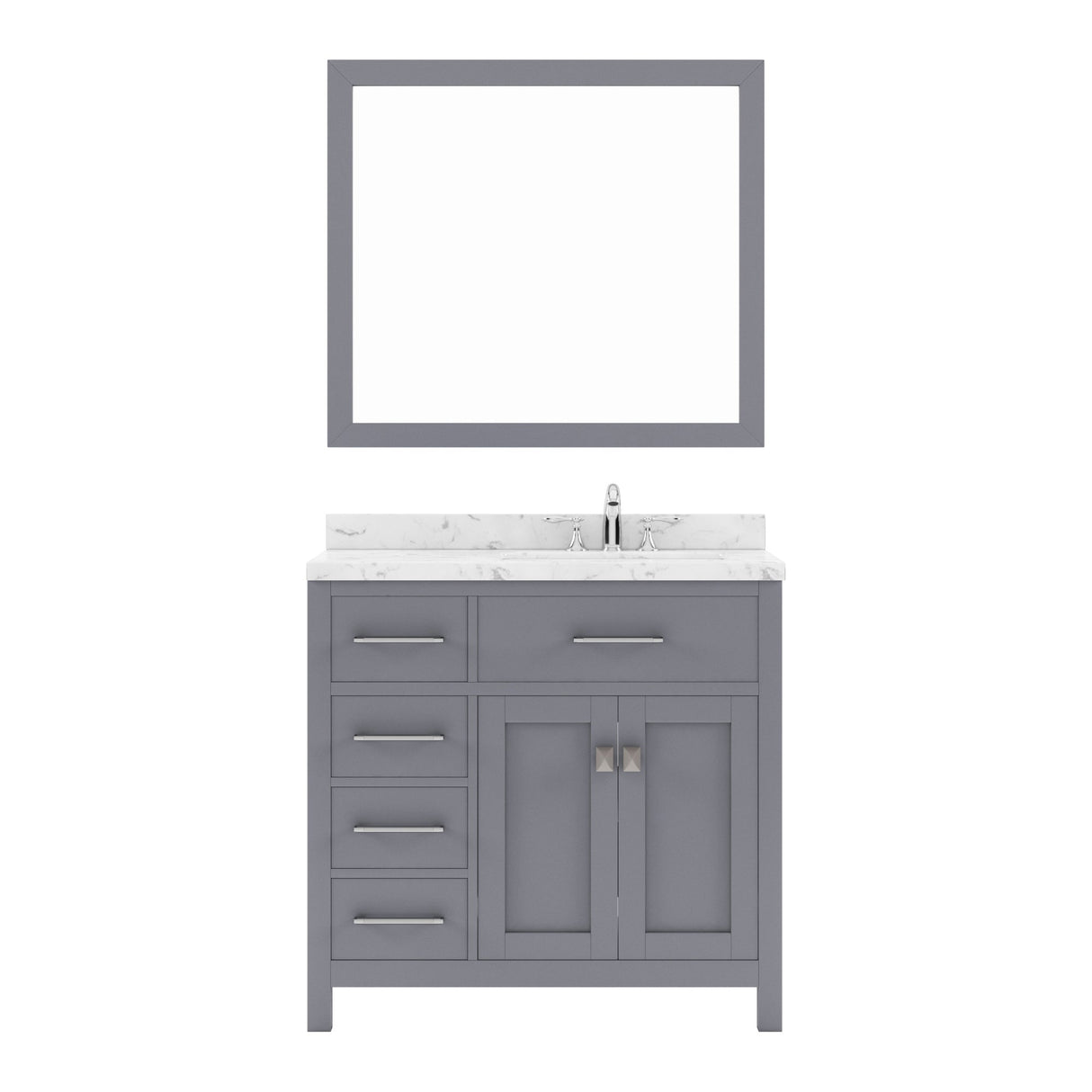 Virtu USA Caroline Parkway 36" Single Bath Vanity with White Quartz Top and Square Sink with Matching Mirror - Luxe Bathroom Vanities