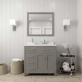 Virtu USA Caroline Parkway 36" Single Bath Vanity with Dazzle White Quartz Countertop and Round Sink with Brushed Nickel Faucet with Matching Mirror