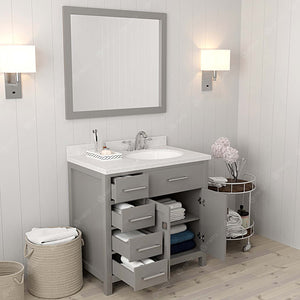 Virtu USA Caroline Parkway 36" Single Bath Vanity with Dazzle White Quartz Countertop and Round Sink with Matching Mirror