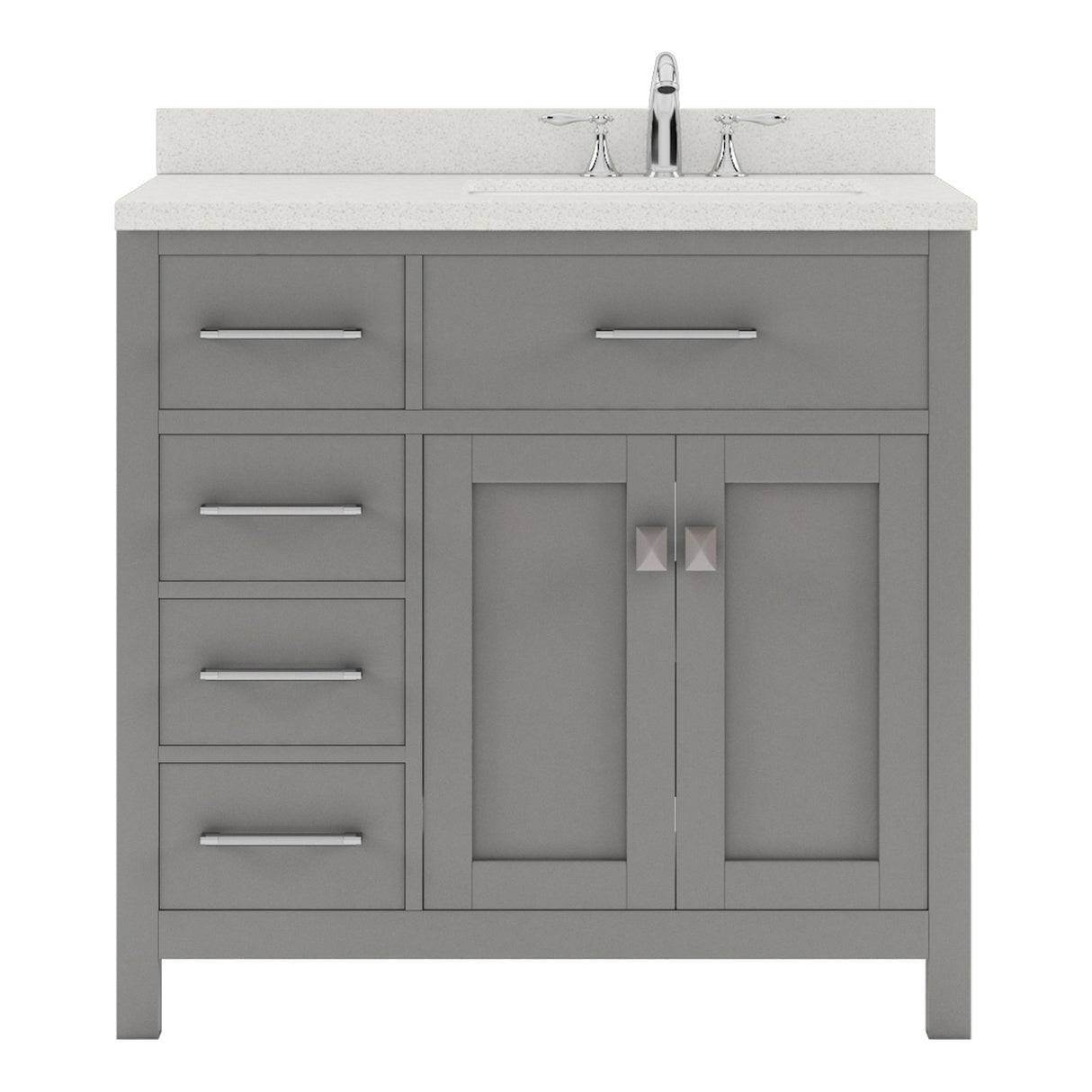 Virtu USA Caroline Parkway 36" Single Bath Vanity with Dazzle White Quartz Countertop and Round Sink with Polished Chrome Faucet with Matching Mirror