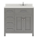 Virtu USA Caroline Parkway 36" Single Bath Vanity with Dazzle White Quartz Countertop and Round Sink with Polished Chrome Faucet with Matching Mirror