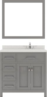 Virtu USA Caroline Parkway 36" Single Bath Vanity with Dazzle White Top and Round Sink with Polished Chrome Faucet and Mirror - Luxe Bathroom Vanities