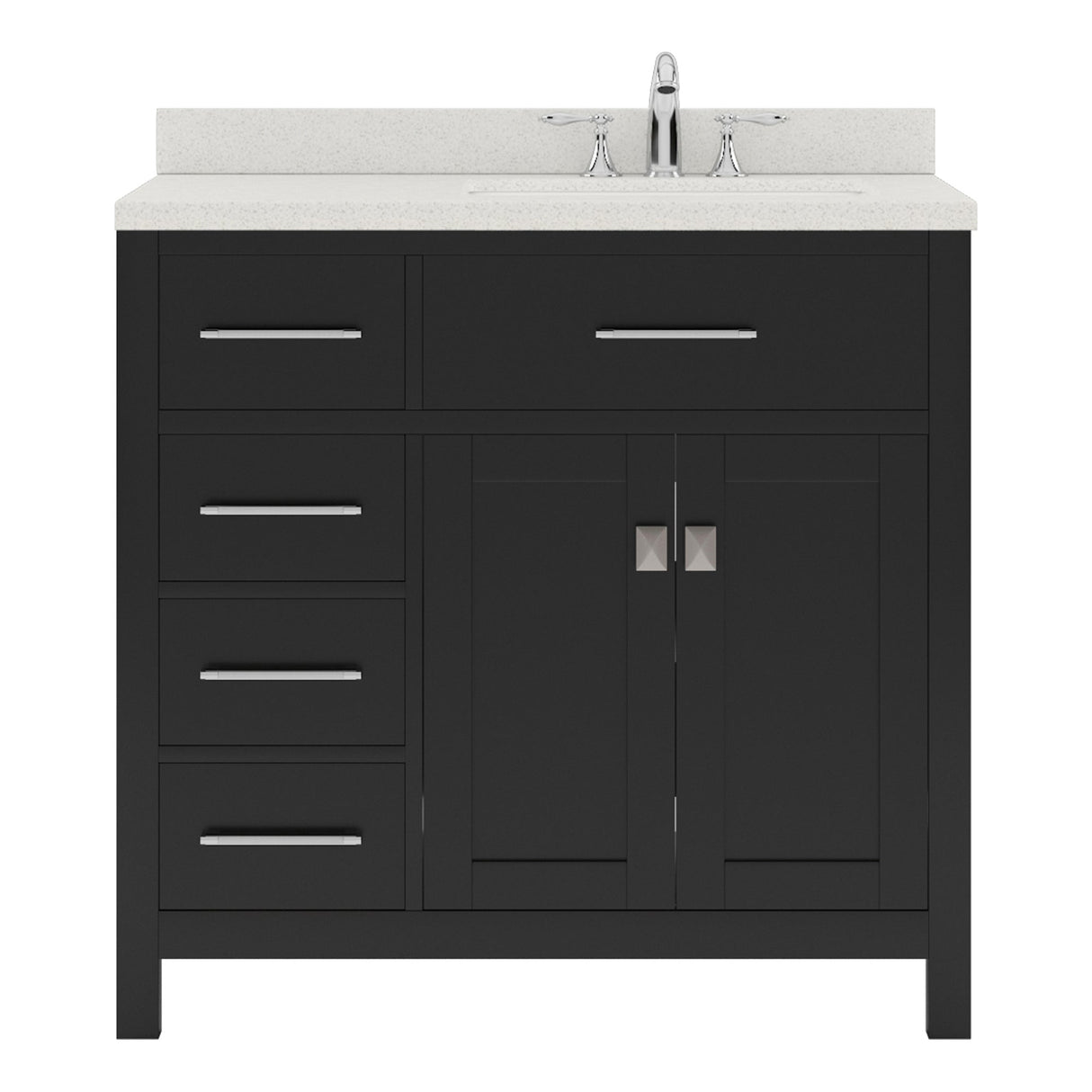 Virtu USA Caroline Parkway 36" Single Bath Vanity with Dazzle White Quartz Countertop and Round Sink with Polished Chrome Faucet with Matching Mirror