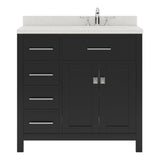 Virtu USA Caroline Parkway 36" Single Bath Vanity with Dazzle White Quartz Countertop and Round Sink with Polished Chrome Faucet with Matching Mirror