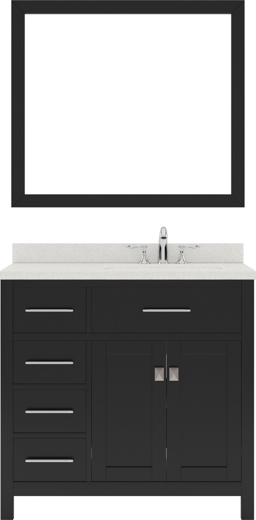 Virtu USA Caroline Parkway 36" Single Bath Vanity with Dazzle White Top and Round Sink with Polished Chrome Faucet and Mirror - Luxe Bathroom Vanities