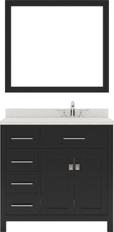 Virtu USA Caroline Parkway 36" Single Bath Vanity with Dazzle White Top and Round Sink with Brushed Nickel Faucet and Mirror - Luxe Bathroom Vanities