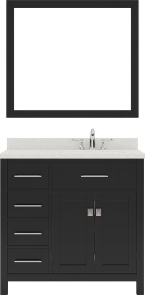 Virtu USA Caroline Parkway 36" Single Bath Vanity with Dazzle White Top and Round Sink with Brushed Nickel Faucet and Mirror - Luxe Bathroom Vanities
