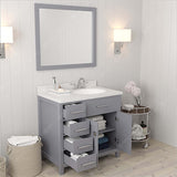 Virtu USA Caroline Parkway 36" Single Bath Vanity with Dazzle White Quartz Countertop and Round Sink with Matching Mirror