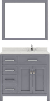 Virtu USA Caroline Parkway 36" Single Bath Vanity with Dazzle White Top and Round Sink with Brushed Nickel Faucet and Mirror - Luxe Bathroom Vanities