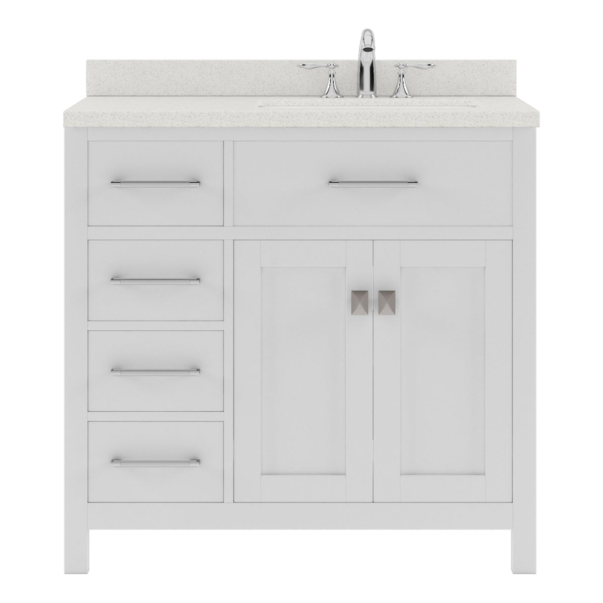 Virtu USA Caroline Parkway 36" Single Bath Vanity with Dazzle White Quartz Countertop and Round Sink with Polished Chrome Faucet with Matching Mirror