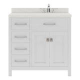 Virtu USA Caroline Parkway 36" Single Bath Vanity with Dazzle White Quartz Countertop and Round Sink with Polished Chrome Faucet with Matching Mirror