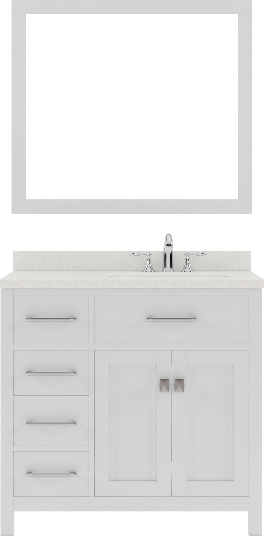 Virtu USA Caroline Parkway 36" Single Bath Vanity with Dazzle White Top and Round Sink with Polished Chrome Faucet and Mirror - Luxe Bathroom Vanities