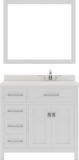 Virtu USA Caroline Parkway 36" Single Bath Vanity with Dazzle White Top and Round Sink with Polished Chrome Faucet and Mirror - Luxe Bathroom Vanities