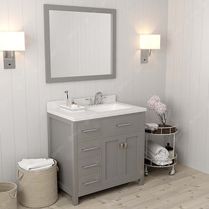 Virtu USA Caroline Parkway 36" Single Bath Vanity in White with White Quartz Top and Square Sink with Matching Mirror