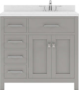 Virtu USA Caroline Parkway 36" Single Bath Vanity in Cashmere Grey with Dazzle White Top and Square Sink - Luxe Bathroom Vanities Luxury Bathroom Fixtures Bathroom Furniture