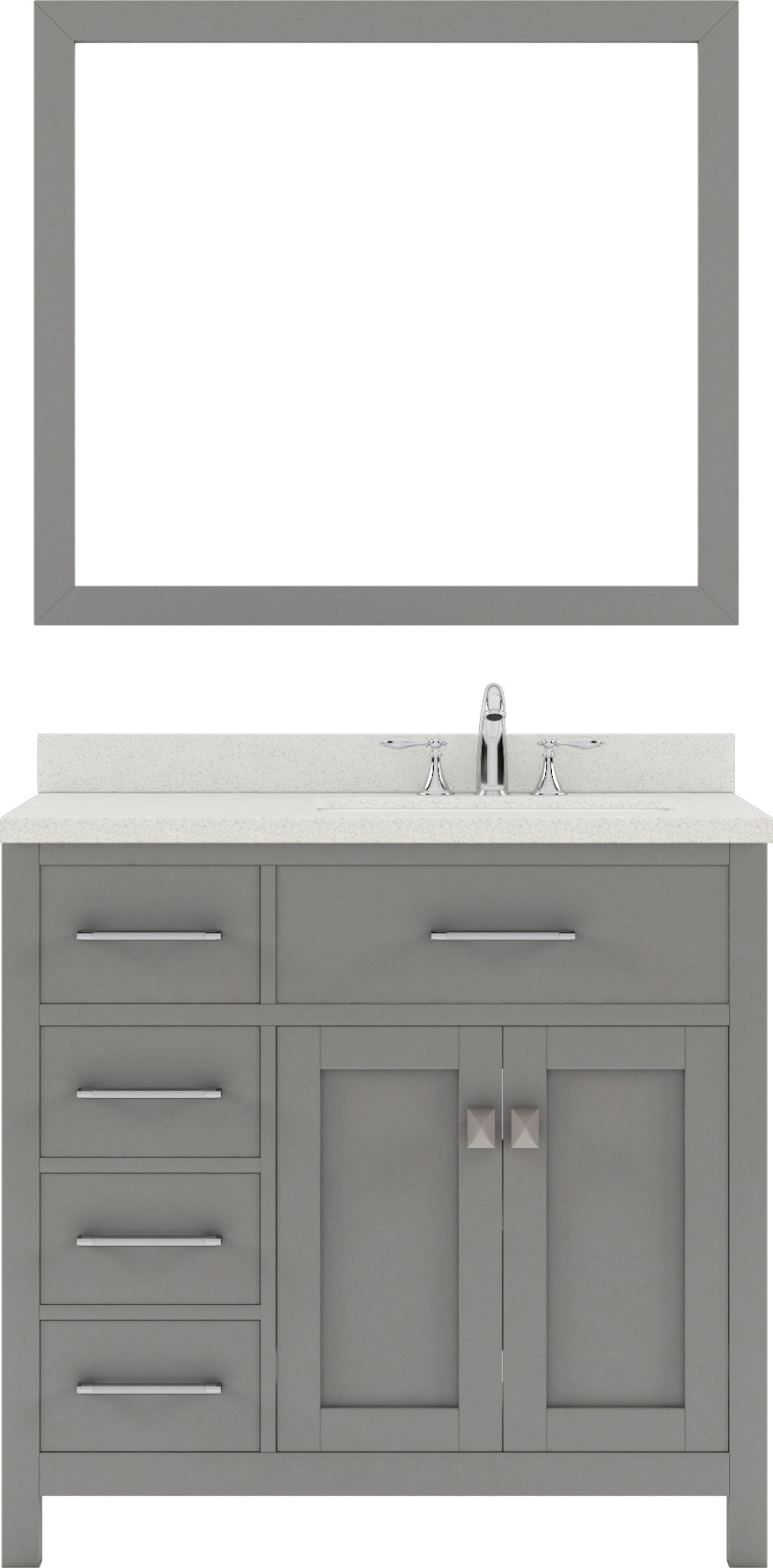 Virtu USA Caroline Parkway 36" Single Bath Vanity with Dazzle White Top and Square Sink with Brushed Nickel Faucet and Mirror - Luxe Bathroom Vanities