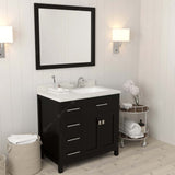 Virtu USA Caroline Parkway 36" Single Bath Vanity with Dazzle White Quartz Top and Square Sink with Brushed Nickel Faucet with Matching Mirror