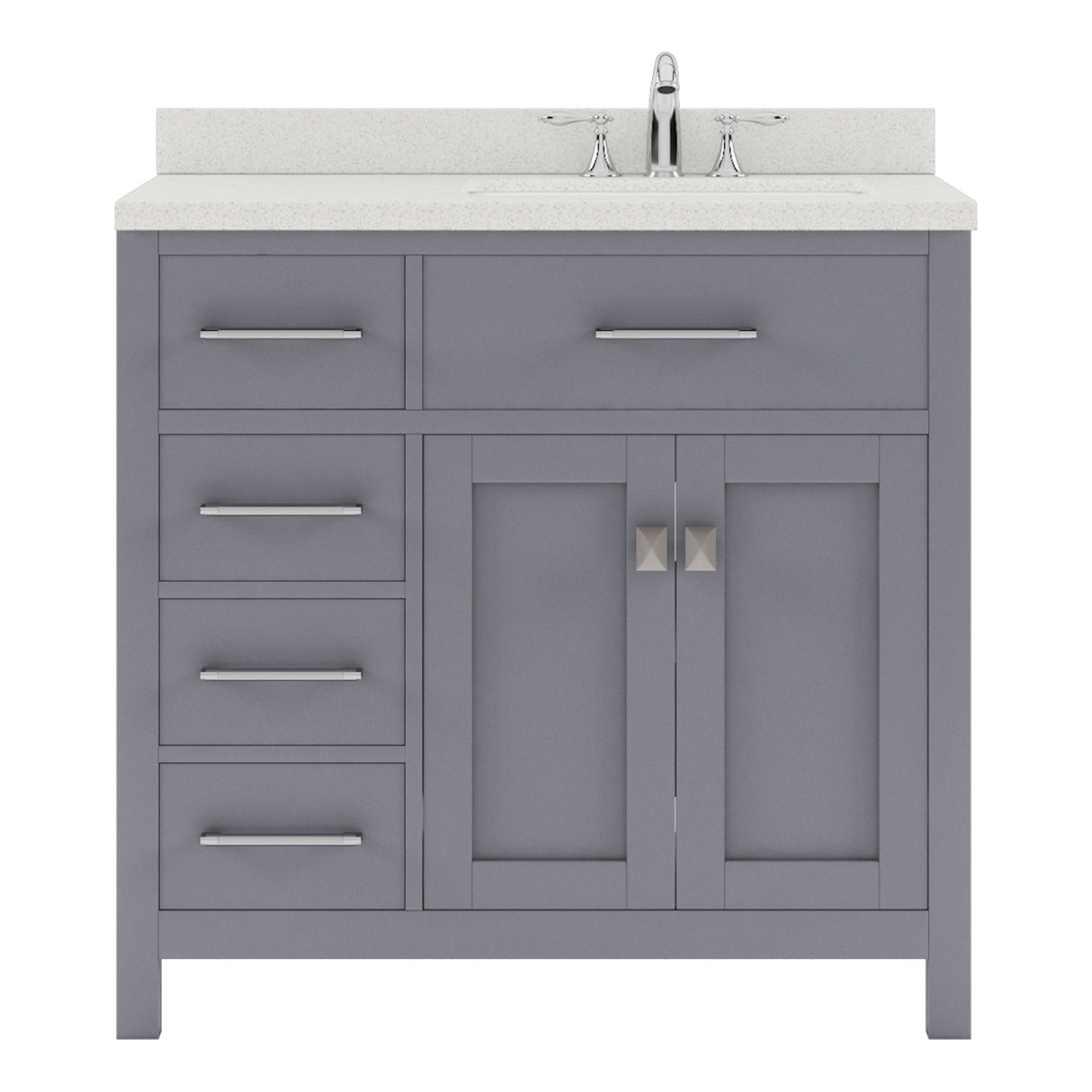 Virtu USA Caroline Parkway 36" Single Bath Vanity with Dazzle White Quartz Top and Square Sink with Brushed Nickel Faucet with Matching Mirror