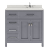 Virtu USA Caroline Parkway 36" Single Bath Vanity with Dazzle White Quartz Top and Square Sink with Brushed Nickel Faucet with Matching Mirror