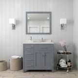 Virtu USA Caroline Parkway 36" Single Bath Vanity with Dazzle White Quartz Top and Square Sink with Polished Chrome Faucet with Matching Mirror