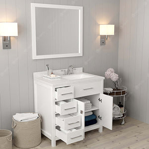 Virtu USA Caroline Parkway 36" Single Bath Vanity in White with White Quartz Top and Square Sink with Matching Mirror