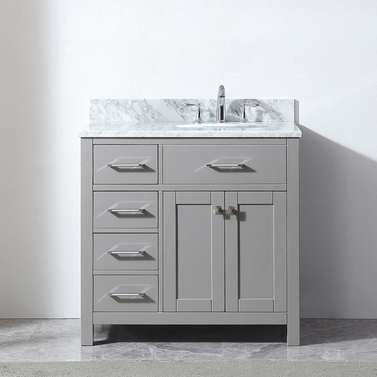 Virtu USA Caroline Parkway 36" Single Bath Vanity with Italian Carrara White Marble Top and Round Sink