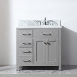 Virtu USA Caroline Parkway 36" Single Bath Vanity with Italian Carrara White Marble Top and Round Sink