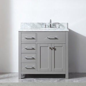 Virtu USA Caroline Parkway 36" Single Bath Vanity with Italian Carrara White Marble Top and Round Sink
