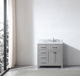 Virtu USA Caroline Parkway 36" Single Bath Vanity with Italian Carrara White Marble Top and Round Sink