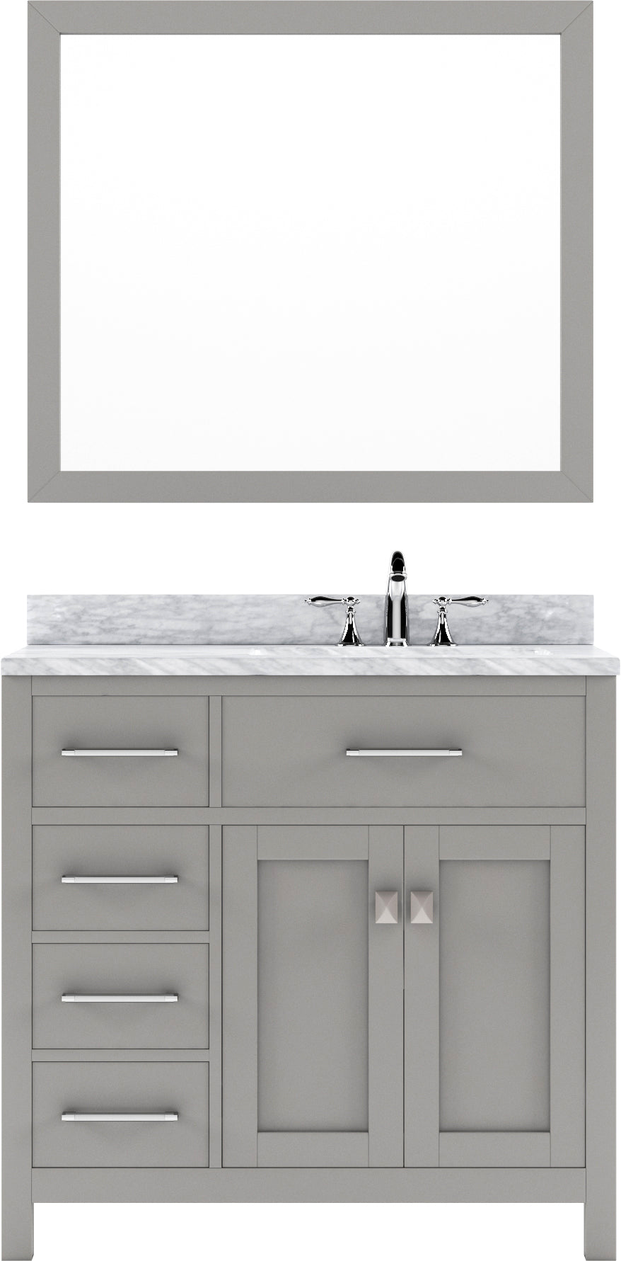 Virtu USA Caroline Parkway 36" Single Bath Vanity with Italian Carrara White Marble Top and Round Sink with Brushed Nickel Faucet with Matching Mirror - Luxe Bathroom Vanities