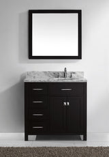 Virtu USA Caroline Parkway 36" Single Bath Vanity with Italian Carrara White Marble Top and Round Sink with Brushed Nickel Faucet with Matching Mirror