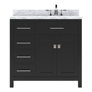 Virtu USA Caroline Parkway 36" Single Bath Vanity with White Marble Top and Round Sink with Matching Mirror