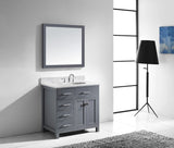 Virtu USA Caroline Parkway 36" Single Bath Vanity with Italian Carrara White Marble Top and Round Sink with Brushed Nickel Faucet with Matching Mirror